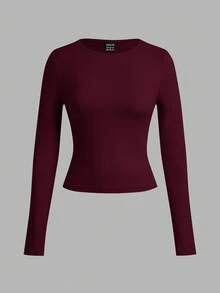 SHEIN EZwear Bộ 3 áo thun bodycon cổ rộng tay dài thường ngày cho nữ, Thu/Đông - Nhiều màu - Xem 6