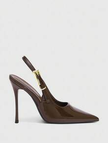 CUCCOO SZL Sepatu Pumps Wanita Hak Tinggi Minimalis Kasual Warna Polos untuk Natal dan Musim Semi - Coffee Brown - View 5