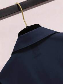 Franclia 女式优雅休闲七分袖褶边衬衫 - 藏蓝色 - 查看 7