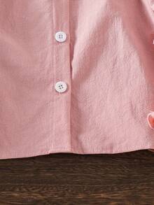 SHEIN 1 件女童纯白色蕾丝边休闲衬衫，精致荷叶边大彼得潘领，秋季可爱日常百搭衬衫 - 粉色 - 查看 3