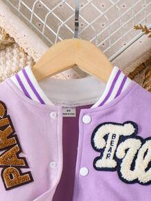 SHEIN Elladie kids 年轻女孩紫色长袖纽扣秋冬夹克，时尚甜美针织开衫毛衣外套 - 紫色 - 查看 5