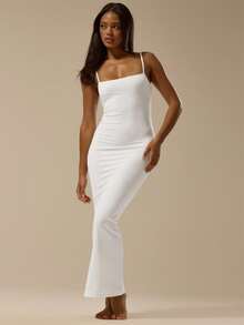 MUSERA ESSENTIALS 柔软如黄油般的吊带修身连衣裙，基础款夏季度假连衣裙，适合婚礼、伊比沙岛海滩度假、秋季夜晚外出、返校季休闲装、冬季晚宴夏季穿搭，优雅时尚。 - 白色 - 查看 4