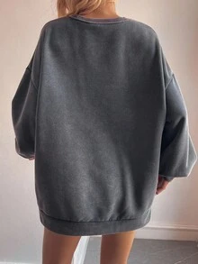 DAZY Women's Loose Casual Street Letter Print Fleece Sweatshirt, Autumn/Winter - Grey - View 3