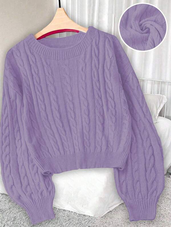 Regalyn Plus Size Women Casual Slim Fit Crew Neck Long Sleeve Cable Knit Pullover Sweater, Autumn/Winter