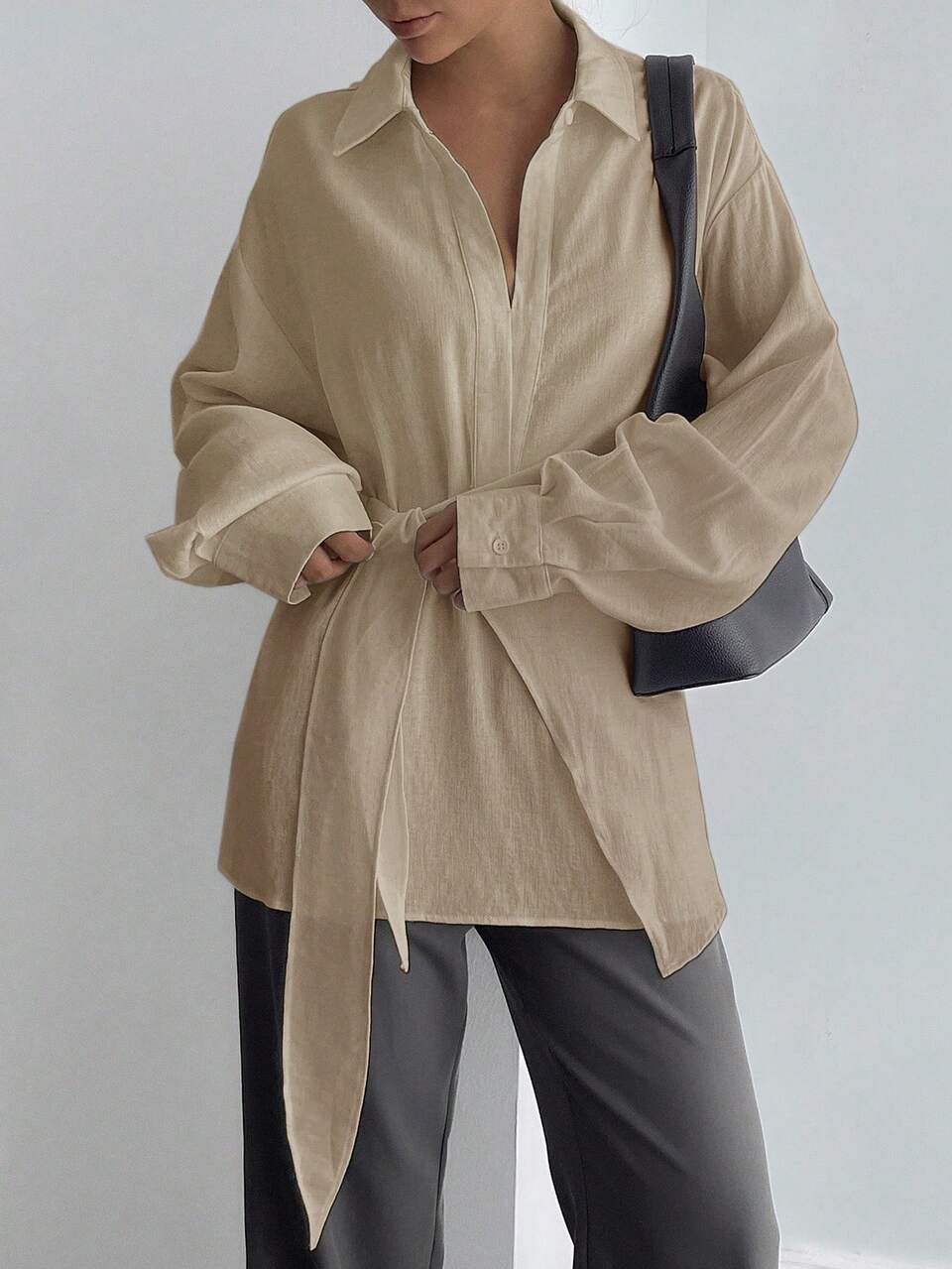 Women's Half-Placket Side Tie Pullover Casual Elegant Shirt Long Sleeve Women