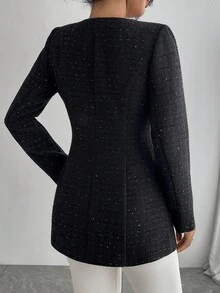 DAZY Women's Round Neck Cardigan Long Sleeve Fitted Short Elegant Regular Jacket Women Coats - Black - View 3