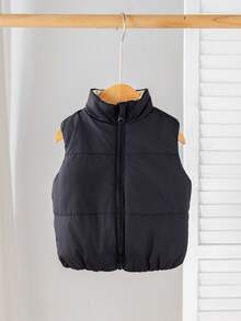 SHEIN Baby Girl Solid Color Zipper Front Casual Vest Winter Jacket - Apricot - View 5