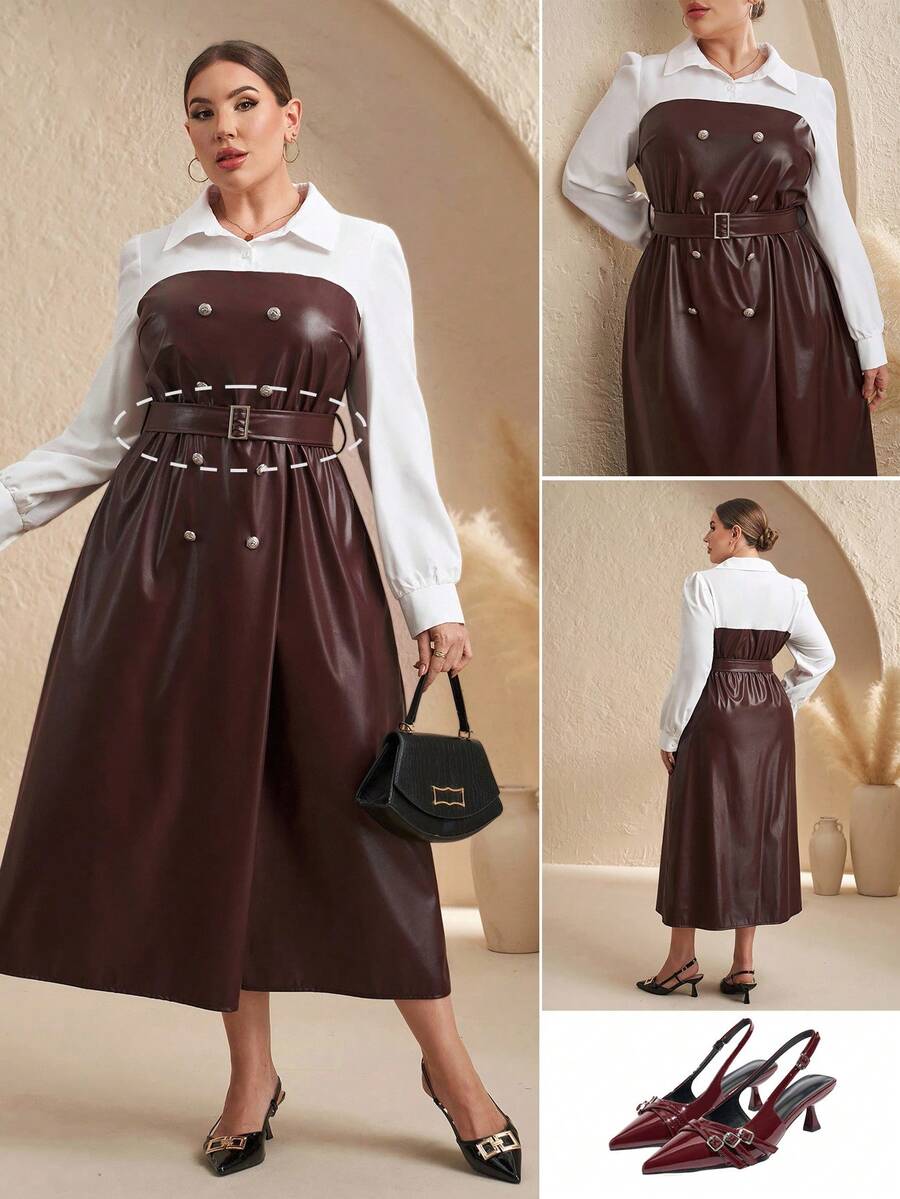 SHEIN Clasi Váy thường ngày chắp vá màu khối cỡ lớn