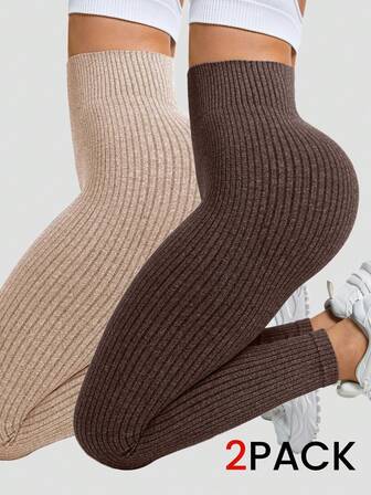 Gameset SHEIN Sport 2PCS Solid Color High Waist Seamless Metallic Yoga Leggings Thick Leggings Brown Leggings Ribbed Leggings Leggings For Women Women Leggings Women Leggings Thick Socks For Women Brown Socks Leg Warmers Women Slouch Socks Women Knit Leggings Leggings 2-Pack Women Leggings Brown Leggings For Women Thick Ribbed Leggings
