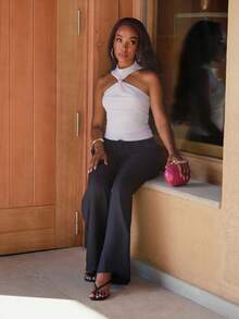 Yess Loren Summer Sleeveless Stand Collar Top Women, Metal Decor Design, Commuting And Casual Vacation - Apricot - View 4