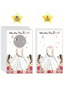 16/48 张婚礼新娘和新郎派对刮刮卡游戏，“谁找到了新郎/新娘”成人派对游戏，有趣的单身派对用品，纸质刮刮卡，适合 18 岁以上的客人，包括 46 张名人卡和 2 张带刮刮贴纸的空白卡，有趣的派对用品 - 彩色 - 查看 8