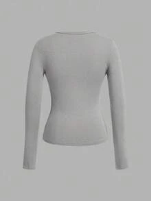 SHEIN EZwear 3 件女式深 V 领紧身休闲长袖 T 恤套装，黑色、灰色、白色，秋冬 - 彩色 - 查看 13