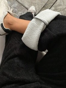 DAZY Calça feminina casual de cor sólida com pernas largas e forro térmico para outono/inverno. - Preto - Ver 7