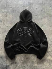 AXEPEAK 男士休闲拉链连帽衫，带抽绳，秋季，秋冬 - 黑色 - 查看 2