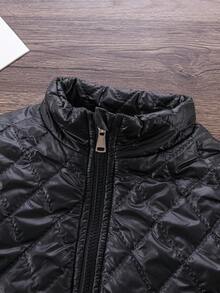 Tween 女童休闲百搭菱形绗缝立领保暖棉服外套，适合秋冬季 - 黑色 - 查看 8