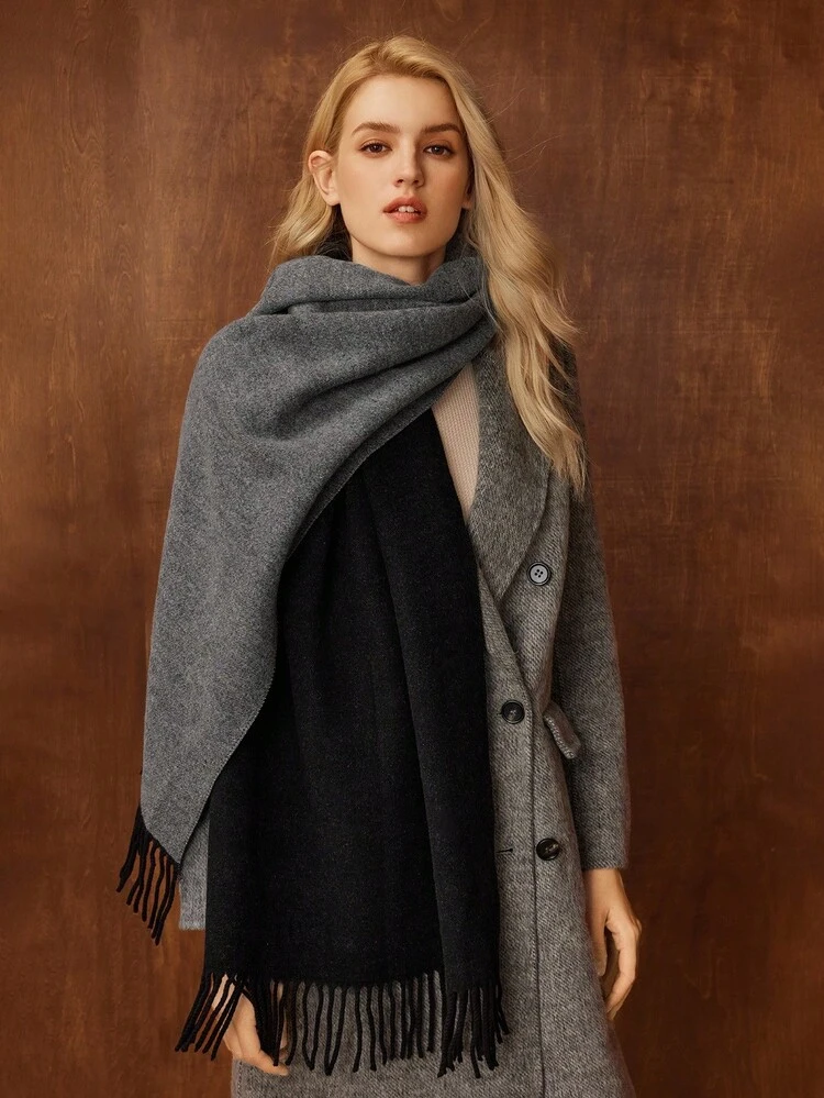 WOMEN SIMPLE COLOR BLOCK FRINGE SCARVES