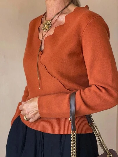 Vivie Lora 女式修身蕾丝领长袖毛衣