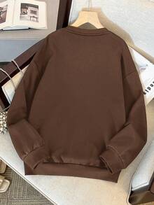 青少年女孩棕熊与字母图案宽松圆领套头衫秋冬装 FGirlmen