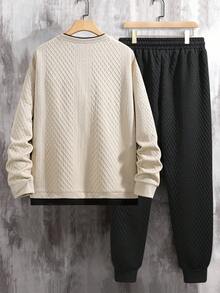 EGENSIO 男士字母印花撞色长袖运动衫和慢跑裤休闲套装，秋季 - 彩色 - 查看 2