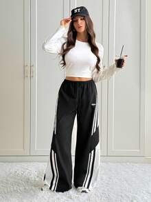 SHEIN Tall Pantalon parachute blocs de couleurs pour femmes, pantalon cargo, tenue de sortie et de concert pour le printemps et l'été