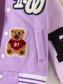 SHEIN Elladie kids 年轻女孩紫色长袖纽扣秋冬夹克，时尚甜美针织开衫毛衣外套 - 紫色 - 查看 6