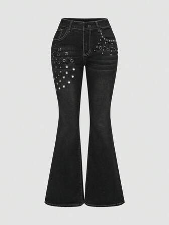 Grunge Punk Jeans évasés à taille basse rétro sexy Y2K, jeans pour femmes au style punk rock et métal, coupe ajustée