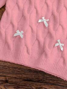 SHEIN Playful Pals فستان كنزة صوفية بناتي جديد عصري متعدد الاستخدامات بشريط ربطة عقدة الفراشة بلون سادة