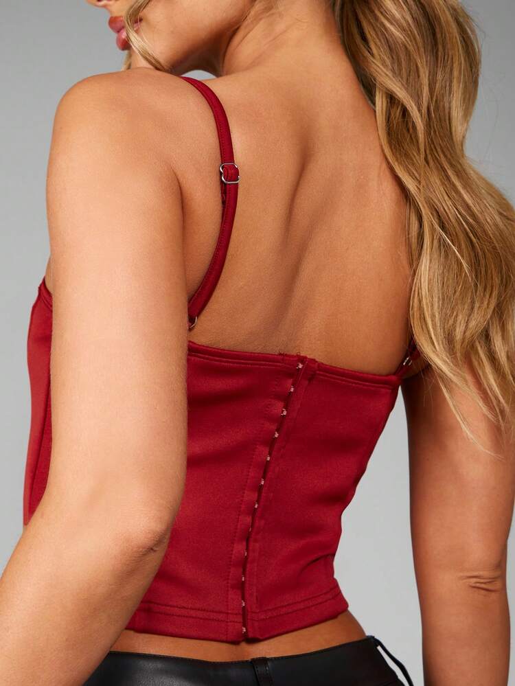 MISSGUIDED Corset Style Bustier Crop Top With Hook And Eye Back Closure Evening Party Club Wear Adjustable Spaghetti Straps Slim Fit