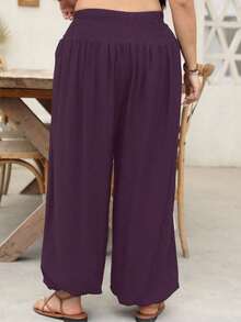 EMERY ROSE Plus Size Casual Solid Color Lantern Pants - Violet Purple - View 2