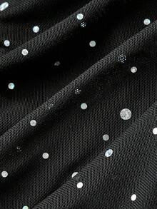 SHEIN MOD 女士黑色喇叭袖美人鱼连衣裙，适合生日、生日、2000年代风格、仙女风、节日、哥特风、婚礼宾客礼服、生日礼服、派对礼服、仙女风、外出礼服、秋季婚礼宾客礼服、亮片连衣裙 - 黑色 - 查看 5