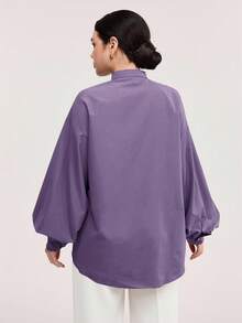 Veilorie 女士休闲纯色灯笼袖衬衫 - 紫色 - 查看 2