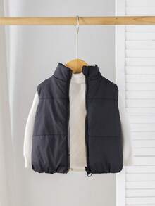 SHEIN Baby Girl Solid Color Zipper Front Casual Vest Winter Jacket - Apricot - View 3