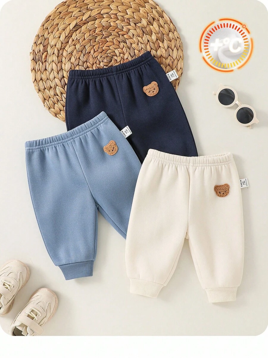 3pcs Newborn Baby Boy/Girl Cute Cartoon Pattern Elastic Waist Knit Pants, Casual & Versatile - Multicolor - View 1