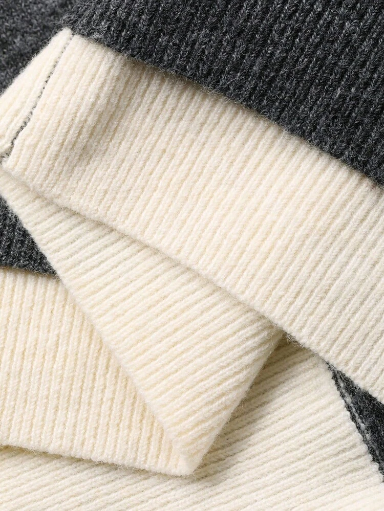 Color Block Patchwork Knit Cardigan, Versatile Round Neck Sweater Jacket For Women