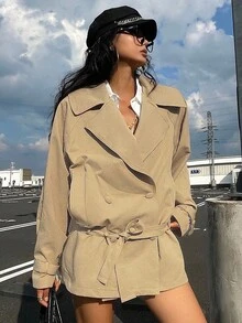 Livesso Women's Casual Turndown Collar Trench Coat, Autumn Jacket