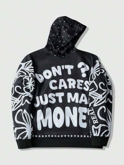 Street Life Felpa con cappuccio da uomo alla moda con stampa slogan, autunnale