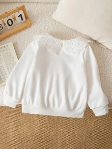 Genkimix Kids 少女心可爱甜美彼得潘领罗纹蓬松圆领套头衫 白色 适合秋冬日常穿着 - 白色 - 查看 2