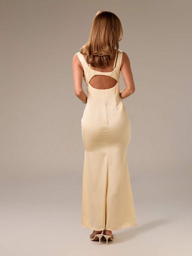 AiiRZ スリップイブニングマキシドレス バストコルセット ディテール フレアマーメイドヘム レーストリム ワイドストラップ 夏のウェディングゲスト パーティー フォーマル プロムガウン