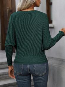 EMERY ROSE Elegant Ribbed Knit Pullover Sweater - Army Green - View 2