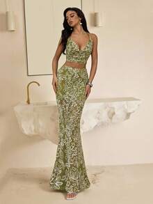 Vowa 2 Stücke elegante romantische Bluse mit Rüschen-Katzenkragen & Meerjungfrau-Saum Rock, geeignet für Strand, Outdoor, Nachmittagstee, Hochzeit und andere Anlässe