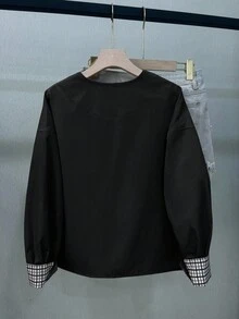 INAWLY Áo khoác dài tay có khóa kéo cỡ tiêu chuẩn dành cho nữ, Thu/Đông - màu đen - Xem 2