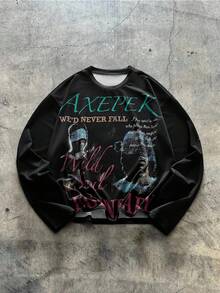 AXEPEAK Men's Casual Slogan Graphic T-Shirt, Autumn - Black - View 1