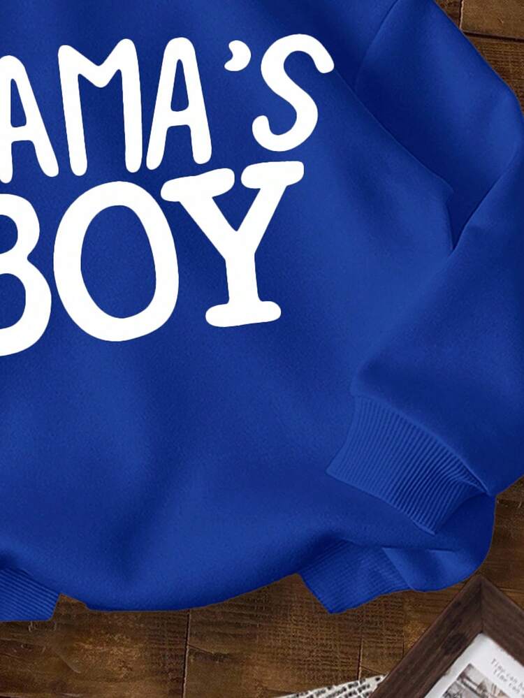 SHEIN Baby Boy Cute "Mama's Boy" Graphic Print Soft Knit Sweatshirt, Casual & Thick, Suitable For Autumn - Royal Blue - View 3