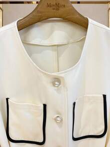 GlowEve Damen Lässig Pendler Rundhals Perlknopf Dekor Tasche Kontrastfarbe Ärmellos Regular Jacke, Herbst/Winter