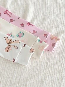 SHEIN 6件組女孩貼身睡衣套裝，粉色秋季仙女夜間睡衣，適合年輕女孩，可愛熊蝴蝶花卉圓領長袖上衣與長褲 - 彩色 - 查看 3