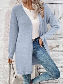 EMERY ROSE Damen Lässiger Alltags-Pendler einfarbiger Langarm Strickjacke, Herbst/Winter