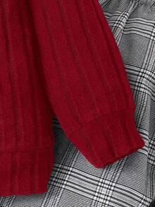 2 件套年轻男童休闲学院风舒适时尚纹理运动衫上衣和格子裤，适合开学第一天，儿童服装，小男孩服装，开学返校，男童套装，男童服装，适合日常穿着、上学、旅行、运动、秋冬季 - 紅色 - 查看 6