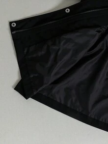青少年女孩休闲时尚简约连帽长款抽绳腰部百搭夹克，适合春秋季日常穿着和外出 - 黑色 - 查看 6