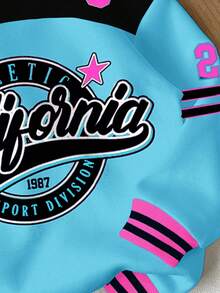 SHEIN Toddler Girls' Casual Retro Letter & Number Badge Graphic Loose Fit Crew Neck Comfortable Knit Long Sleeve Sweatshirt, Suitable For Autumn/Winter Hooded Sweatshirt Hooded Baby Girls Sweatshirts Baby Girl Sweatshirt