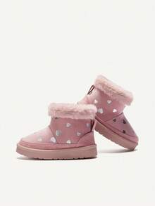 Cozy Pixies 女童粉色爱心毛绒时尚保暖可爱易穿脱人造保暖内衬雪地靴，舒适休闲冬季靴，适合日常穿着和运动 - 藕粉色 - 查看 6